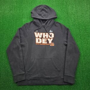 Cincinnati Bengals Hoodie Mens Large Black Pullover Sweatshirt Who Dey AFC Champ